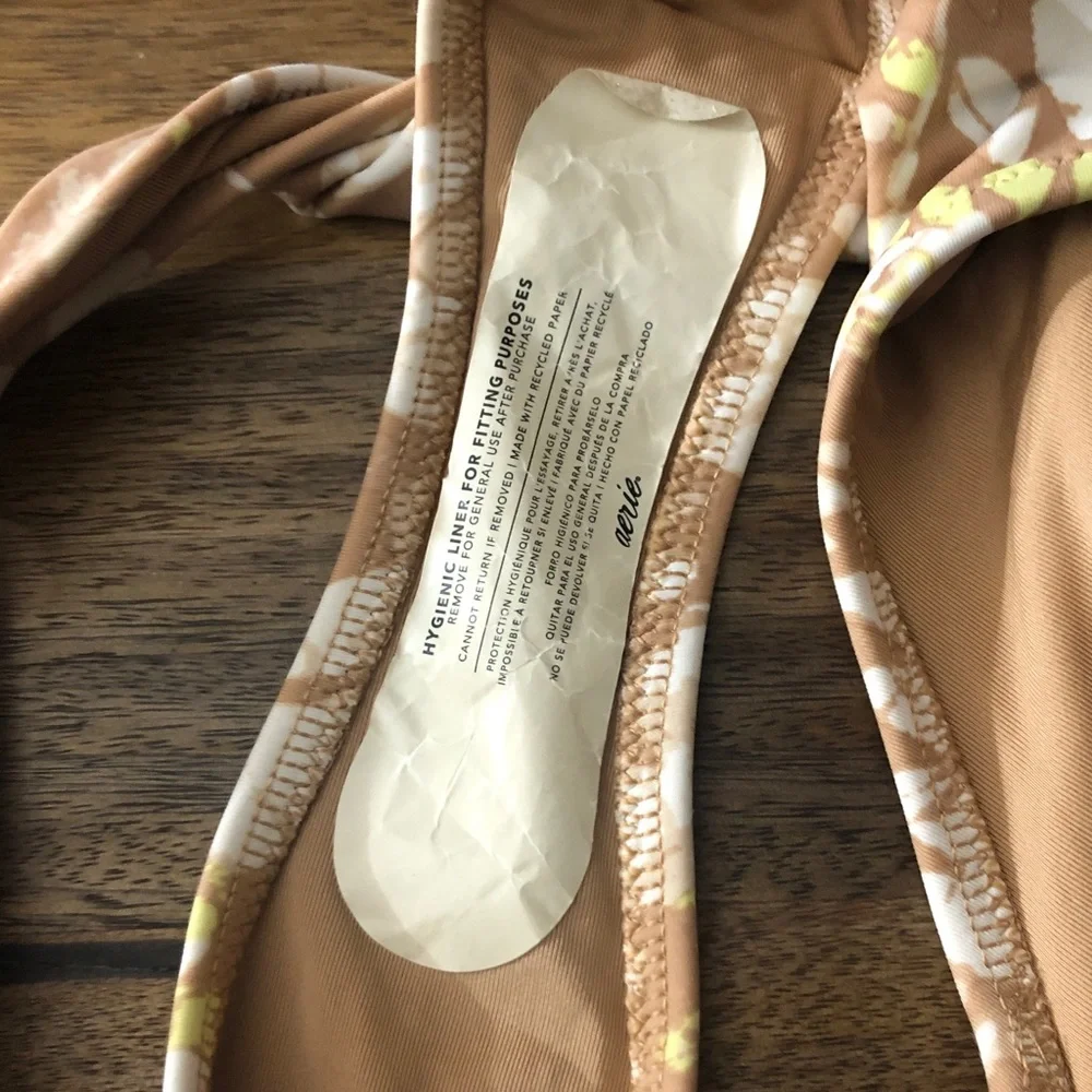 aerie Tan White & Yellow Bikini Bottoms